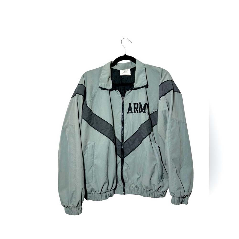 EUC US ARMY GREY REFLECTIVE PT JACKET FITNESS WIND BREAKER WARM-UP Small Short
